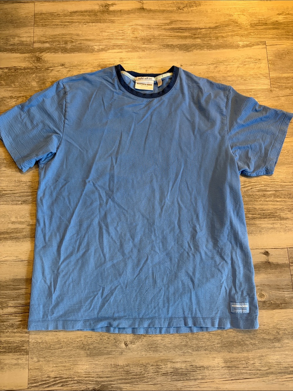 Scotch & Soda Light Blue Short Sleeve Crewneck Tee with Navy Trim